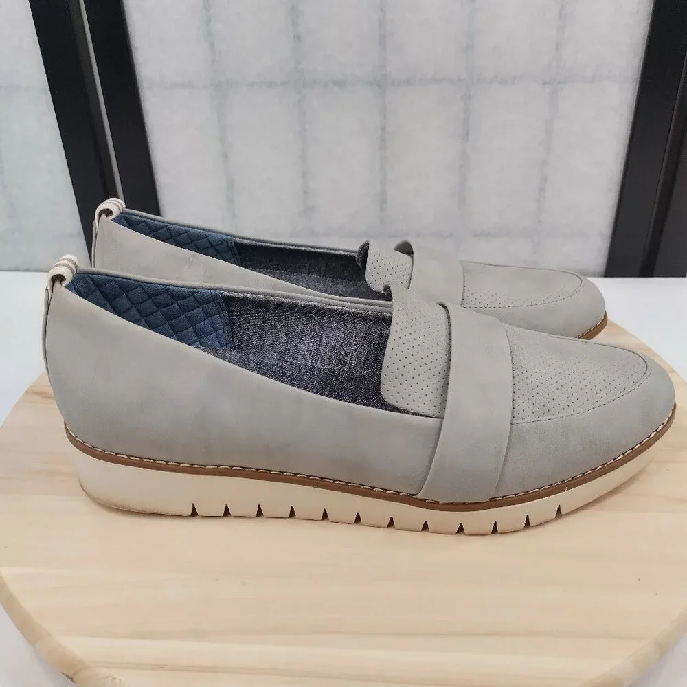 Dr. Scholl's Imagine Slip-on Faux Leather Gray Loafers Women US 10M